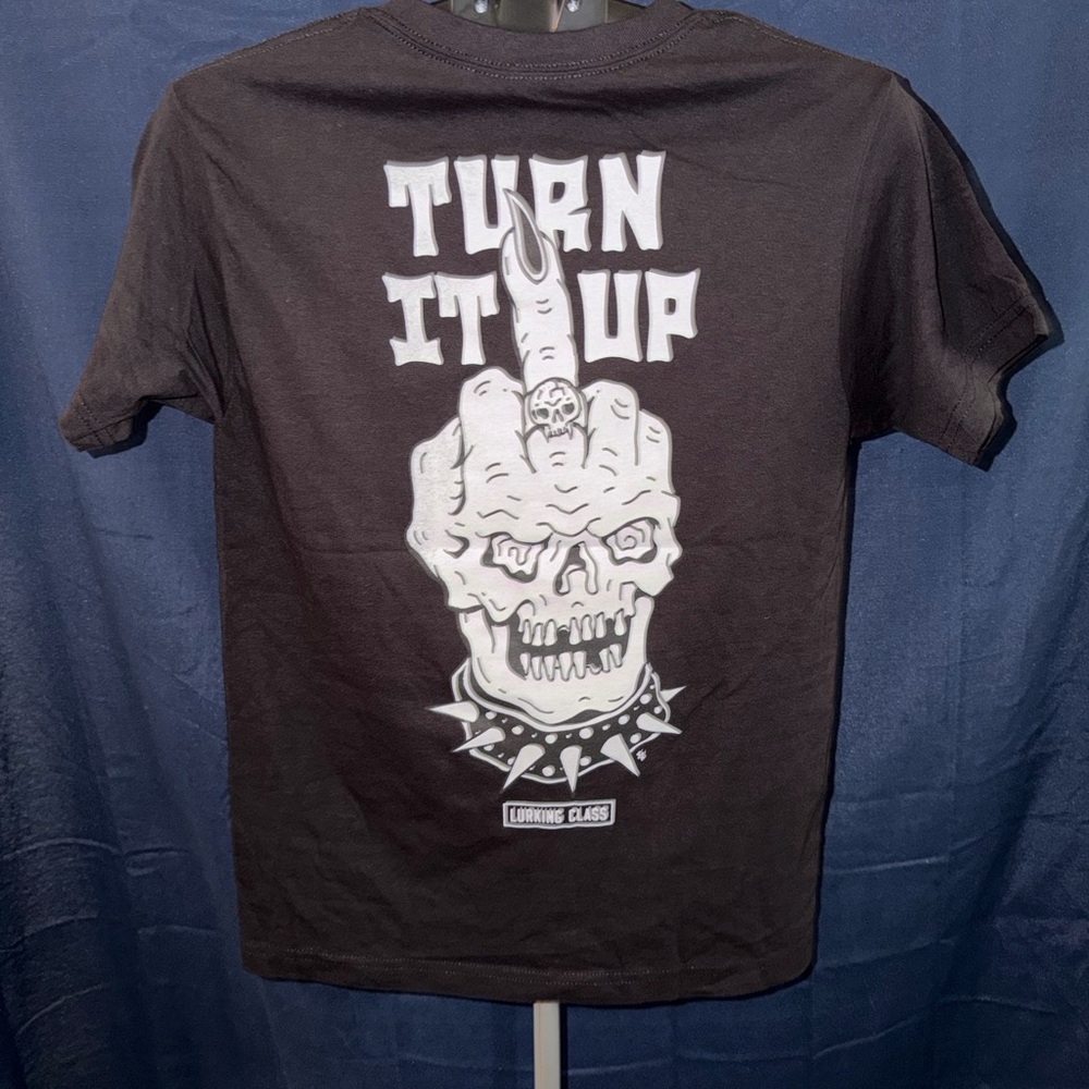Lurking Class “Turn It Up” Skull Graphic T-Shirt Black Size Small NWOT - Picture 3 of 5